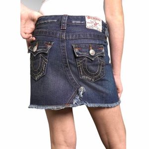 TRUE RELIGION Lola Denim Distress Jean Denim Skirt Fits Like Womenβs Size 0